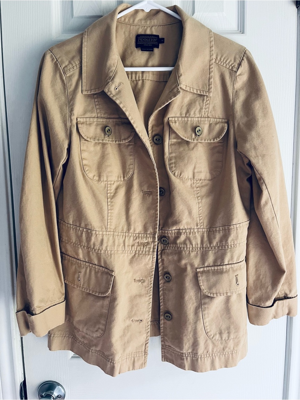 Pendleton Utility Jacket Women Tan Safari Jacket Button Front size medium - Picture 15 of 15